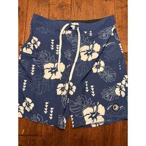 Maui Rippers Mens Blue White Hibiscus Floral Board Shorts Swim Trunks Size 34